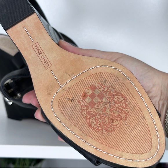 Vince camuto black wood wedge platform sandles  size 8.5 - Picture 7 of 8